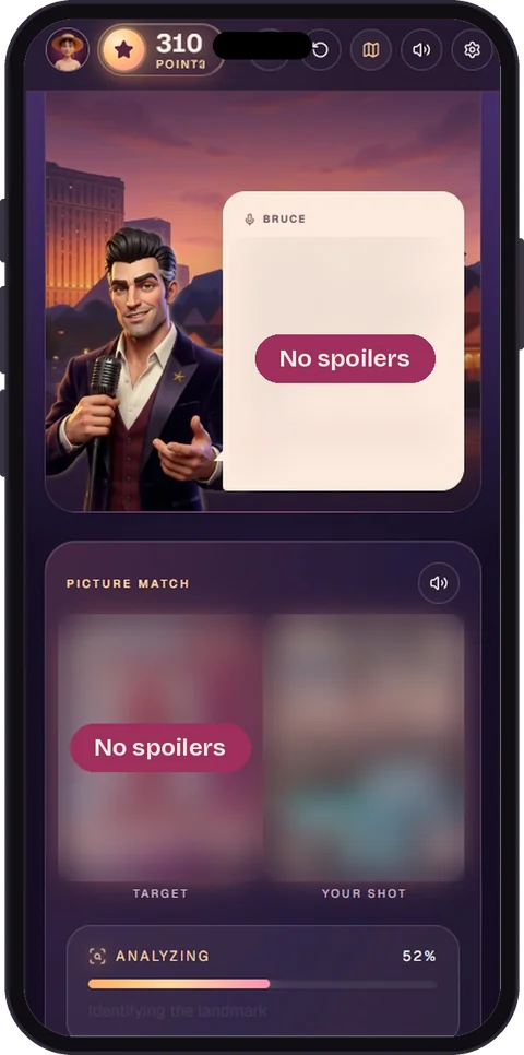 A phone showing a picture-match challenge. The prompt and both photos are blurred.